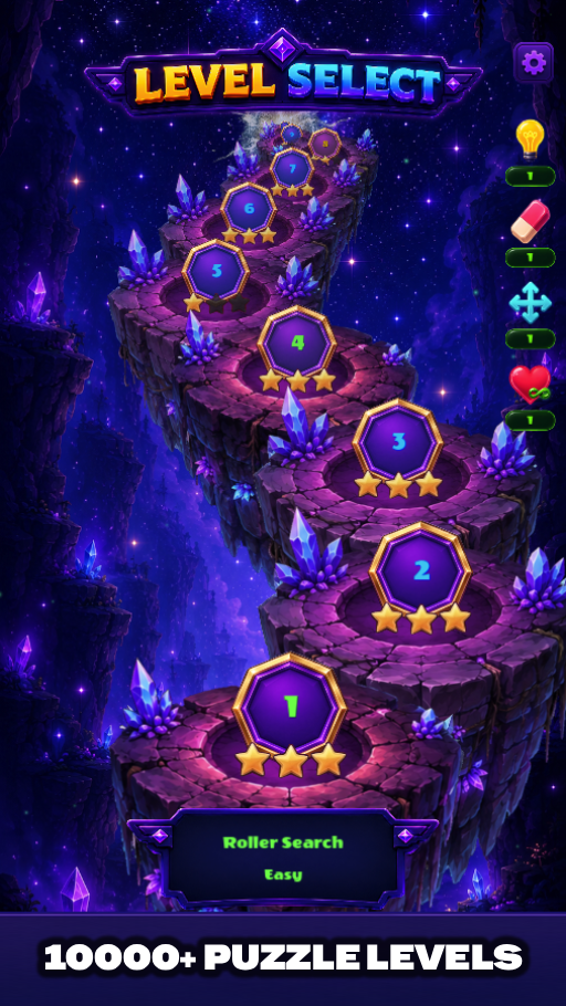 A path of puzzle levels through a crystal world